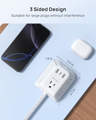 TROND 360 Rotating Plug Power Strip - Extension Cord with Multiple Outlets - size: 3 FT