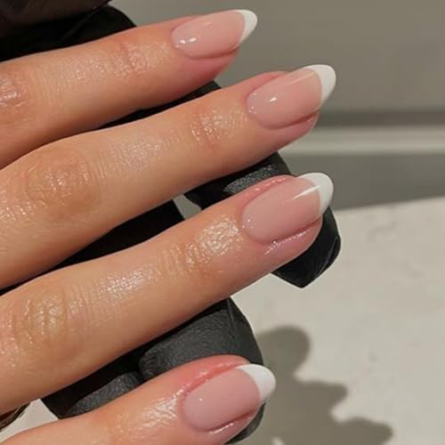 modelones French Tip Press On Nails, Short Oval Fake Nails Nails Press Ons