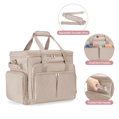 Rolling Teacher Bag with Wheels, Teacher Tote Bag Fits 15.6" Laptop - color: Light Tan