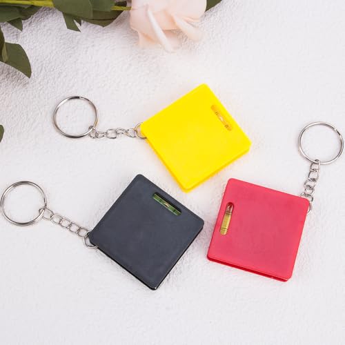 3Pcs Compact Mini Keychain Tape Measure Portable Square Bubble Level Steel Ruler Combo Precision Measuring Tool Keychain for Home Use(1 Meter)