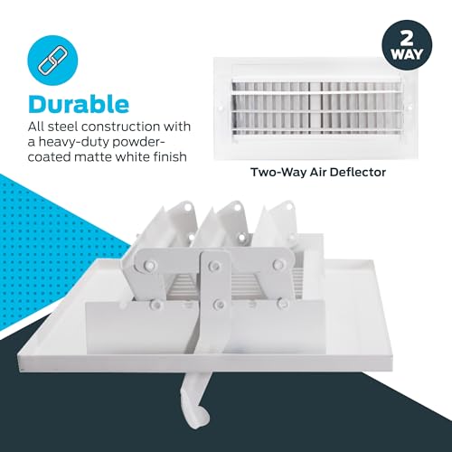 EZ-FLO 10 x 4 Inch (Duct Opening) Air Vent Cover for Wall or Ceiling, Two-Way Ventilation Register, Solid Steel HVAC Register Cover, White, 61609 - size: 10 in. x 4 in.