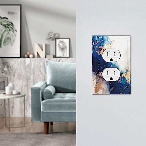 Art Marble Abstract 1 Gang Duplex Device Wall Plate Cover Outlet Light Switch Cover Blue And Gold Fluid Electrical Faceplate Switchplate for Bedroom Bathroom - color: Blue And Gold Fluid Art Marble Abstract, size: 1 Gang Duplex Wall Plate