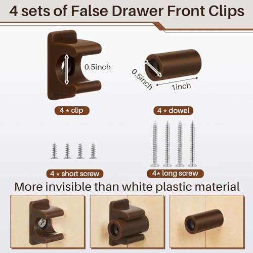 Juexica 4 Pairs False Cabinet Front Clip False Drawer Clips, Brown - color: Brown