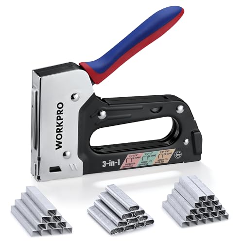 WORKPRO Upholstery Staple Gun, 3-in-1 Heavy Duty Staple Gun with Safety Lock, Includes 3000 pcs Staples, Manual Brad Nailer for Wood, Crafts, Upholstery, Carpentry, Decoration DIY, Furniture
