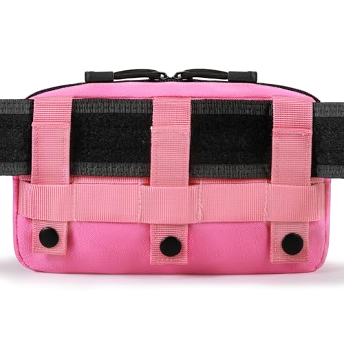FRTKK Tactical Molle Admin Pouch Utility Laser Cut EDC Tool Pouch Bag Horizontal Modular Pouches Include US Flag Patch and Keychain - color: Pink