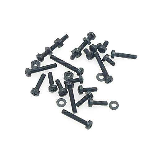 Metric M2.5 Phillips Pan Head Nylon Screws Nut Washer Assortment Kit,Screws Length:5mm to 20mm(Black) - size: M2.5