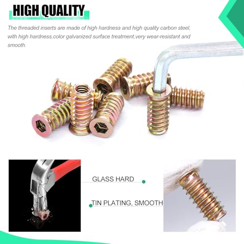 Twidec/27PCS 5/16"-18 Threaded Inserts for Wood Furniture Screw-in Nut Wood Inserts Bolt Assortment Kit with M8 Hex Wrench (5/16"-18 x25mm) - size: 5/16"-18 x 25mm (27 PCS)