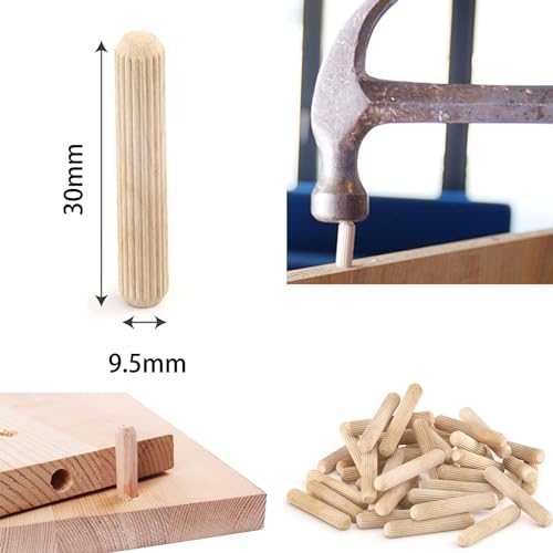 Wood & Wooden Dowel Pins 3/8" x1 1/4" (9.5mmx30mm) - Fluted Grooved Hardwood Pegs for Woodworking, Small Repairs - 100 Pack by PXBBZDQ - size: 3/8" x 1 1/4"