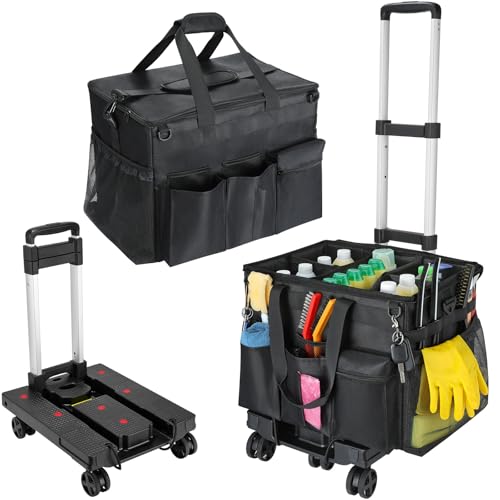 Housolution Extra Large Rolling Cleaning Caddy Bag with Wheels, Black - color: Black, size: Large