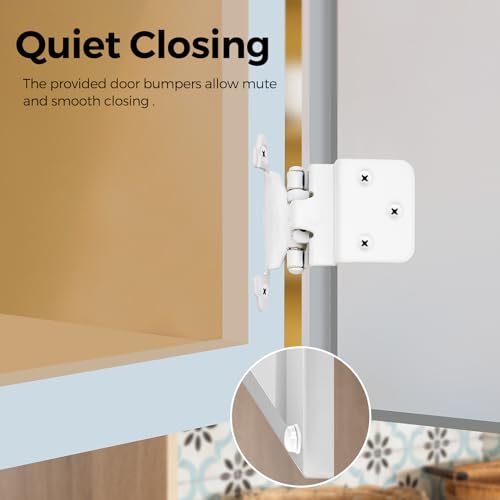 4 Pack 2 Pair White Cabinet Hinges, 3/8" Inset Semi-Concealed Hinges - color: White, size: 3/8" Inset