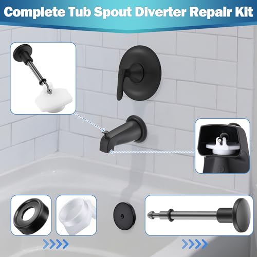 Enhon 2 Set Tub Spout Diverter Repair Kit (Matte Black, Classic) | Includes 2 x Diverter Valve Stems, 2 x Cup Seals and 2 x Gates, Bathroom Shower Bathtub Leaky Faucet Repair Replacement Parts - color: Matte Black