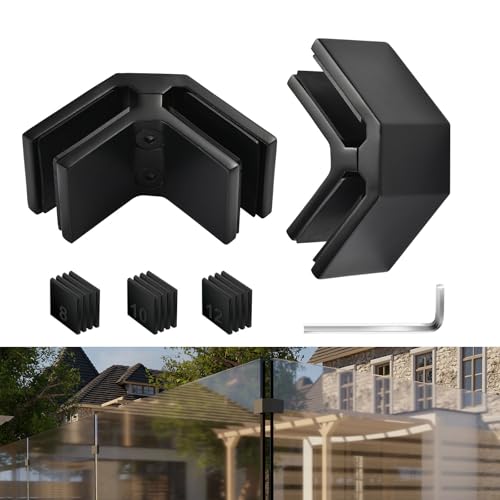 Railing Glass Clamps, 304 SS, Fits 5/16"- 3/8"-1/2" Glass Thickness, 2 Pack - color: Black, 90 Degree-2pcs