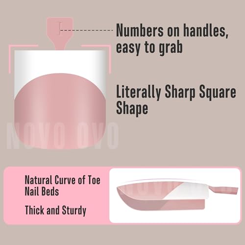 NOVO OVO French Tip Toe Nail Tips press on 8 MIXED COLOR, Sharp Square Toe Nail Tips BABY PINK Toenail Extension, Need Builder Gel Top Coat, no Glue, Full Cover Acrylic for DIY x 15 Sizes 240 pcs - color: Sharp Square Baby Pink 8 Mixed Colors