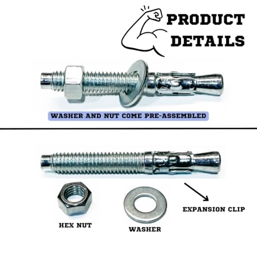 MIGHTY FASTENERS Zinc-Plated Steel Wedge Anchors, 3/8" X 3" - Heavy-Duty Mounting Bolts for Concrete - 50 Pack - size: 3/8" X 3"