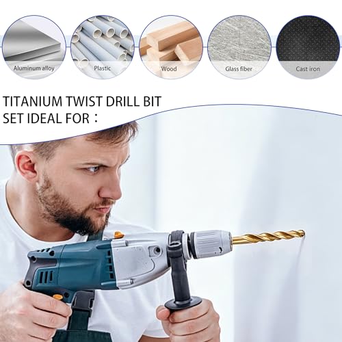 230 Pcs Titanium-Coated Twist Drill Bit Set, 3/64" to 1/2"