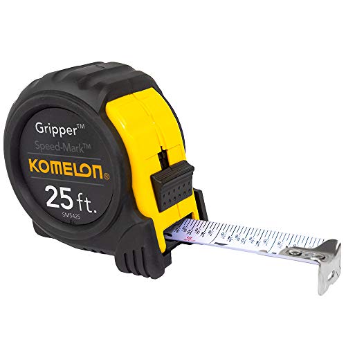 Komelon SM5425 Speed Mark Gripper Acrylic Coated Steel Blade Measuring Tape, 1-Inch X 25Ft , White - size: 7.6 m, style: Tape