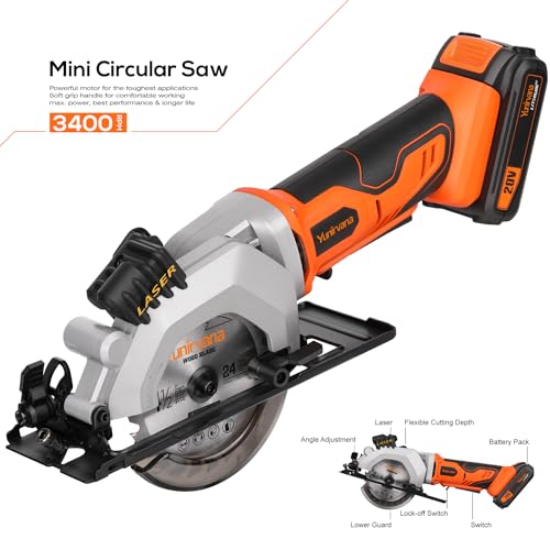 Yunirvana Mini Circular Saw, 20V 3400RPM Professional Cordless Circular Saw - style: 2.0Ah Circular Saw