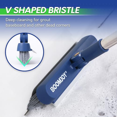 BOOMJOY Grout Brush with Long Handle, Grout Cleaner Brush for Tile Floors, Stiff Bristles for Crevice, Tile Line, Shower, Kitchen, Bathroom