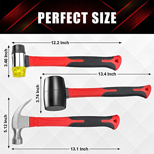 YIYITOOLS 3 Pcs Hammer Set,16oz Rubber Mallet,16oz Claw Hammer and 40mm Double Faced Soft Hammer With Shock Reduction Grip Fit for Indoor and Outdoor Furniture Decoration - size: 3PCs, style: Rubber Mallet / Claw Hammer / Double-Faced Soft Mallet