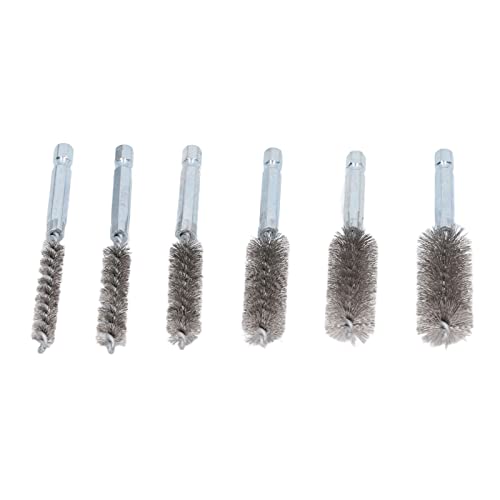 Walfront 6PCS Hole Cleaning Brushes Bore Brush Twisted Wire Cleaning Brush Power Drill Wire Brush 1/4in Hex Shank Steel Wire Silver - size: Steel Wire (Silver)