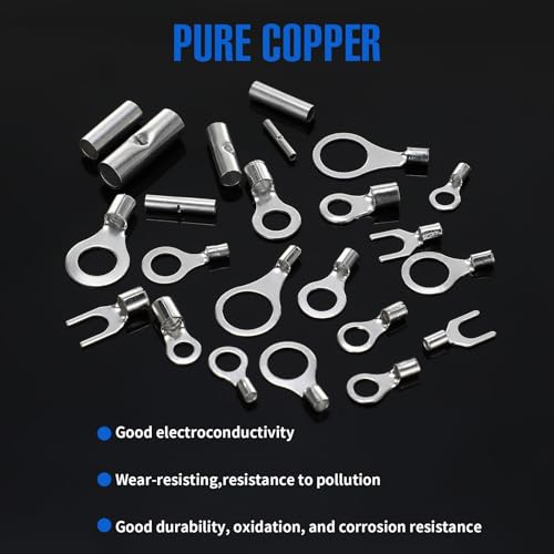 Tellegloww 600pcs Non Insulated Ring Terminal Kit, Fork Butt Connectors