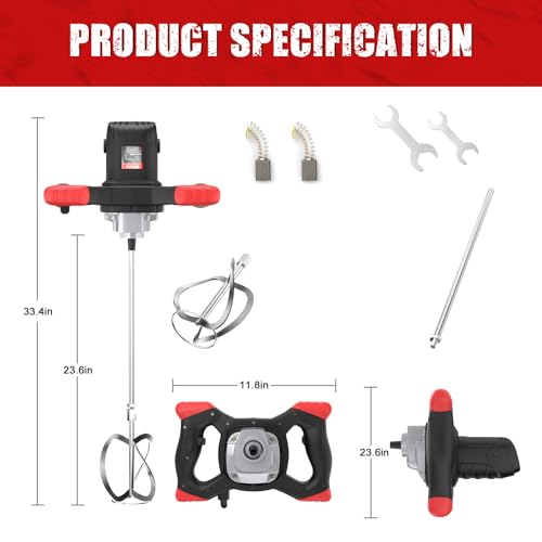 IMAYCC Cement Mixer 2100W, Portable Concrete Mixer, 110V Handheld Mud Mixer for Motar,Paint, Grout, Plaster, Thinset,Fodder Stirring Tool - color: Black