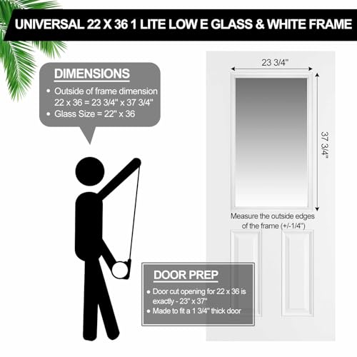 Pushglossy 22 x 36 Entry Door Glass Insert with Low-e Glass - size: 22 x 36, style: 1 Lite