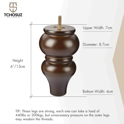 6 inch Solid Wood Furniture Spool Legs with M8 Bolts 4PCS Walnut - color: Walnut, size: 6"/15cm