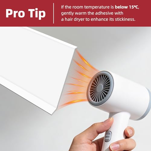 16.4Ft Vinyl Baseboard Molding Trim, Flexible Peel and Stick Wall Base with Self-Adhesive Backing, Waterproof Cove Base, Wall Protection & Floor Gap Covering, White (W:1.97'') - size: 16.4FT X 1.97 IN