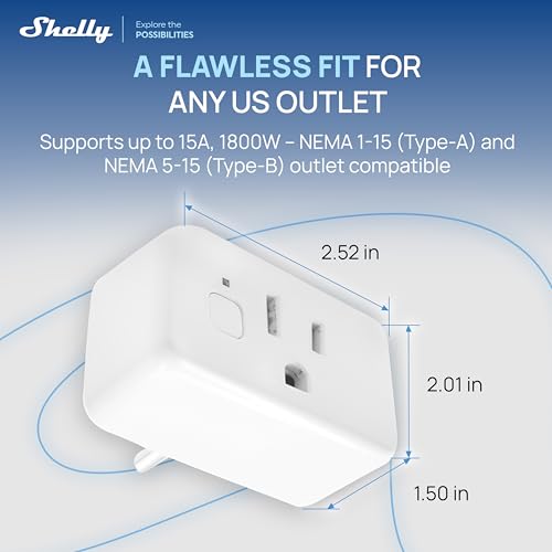 Shelly Smart Plug UL, WiFi, Bluetooth, Zigbee, Matter Outlet with Power Metering, Works with HomeKit, Google Home, Alexa, Home Assistant, Smart Socket, Easy Setup, Remote Control, Plug US Gen4 White - color: White