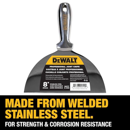 DEWALT 8" All Stainless Steel Joint Knife | One-Piece Premium Polished Metal Putty Blade | 2-408 - size: 8-Inch