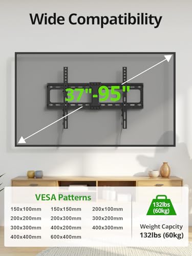 USX MOUNT Tilting TV Wall Mount for Most 37"-95" Flat Curved Screen Television, TV Bracket with Max VESA 600x400mm up to 132lbs, Low Profile Tilt Mount for 16", 24" Stud - size: 37-95 inch