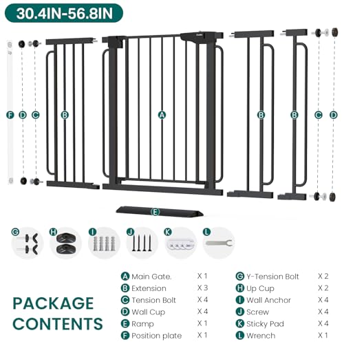 Cumbor 30.4-56.8" Extra Wide Baby Gate, Auto Close Dual Lock Dog Gate Black (Pack of 2) - color: Black, size: 30.4"-56.8" W x 30.5" H (Pack of 2)