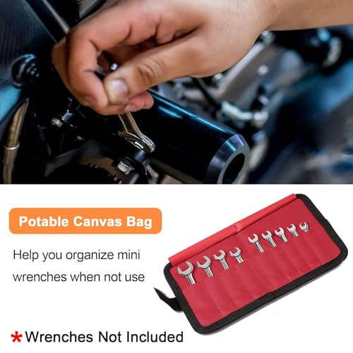 SPEEDWOX 10 Pockets Wrench Tool Organizer Bag, Tool Storage Bag for Mini Wrenches, SAE 5/32-7/16", Red Canvas Tool Organizer with Protective Flap - size: SAE Pouch