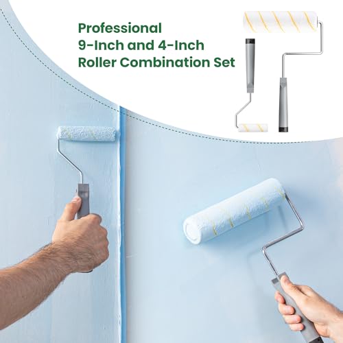 VOOMEY 17 Piece Paint Roller Kit, 9" & 4" Rollers with Tray & Brushes | Includes Roller Frames, Microfiber Covers, Tray and Brushes for DIY House Painting, Walls, Ceilings and Home Projects - style: 17pcs paint roller kit