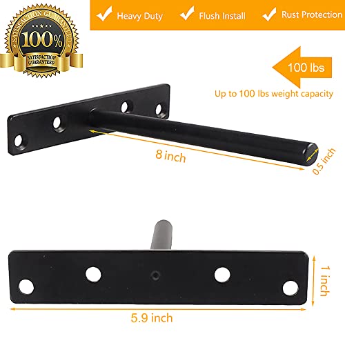 Blind Floating Shelf Brackets - DIY Heavy Duty 8 inch Wall Shelf Brackets, Solid Stainless Steel Matte Black Hidden Support with Hardware for Custom Wood Shelves (6 Pack) - size: 8 Inch - 6 Pack