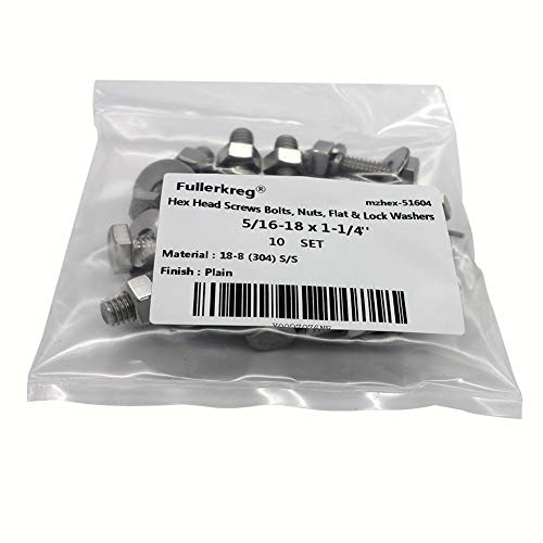 Bolt Fullerkreg 5/16-18x1-1/4 Hex Head Screws Bolts & Nuts Kit - size: (10 Sets) 5/16x1-1/4"