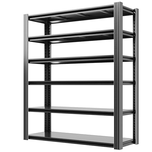 82" H Garage Shelving, 6 Tier Adjustable Heavy Duty Storage Shelves, 2500Lbs Capacity, Powder Coated Metal, Industrial Style, Suitable for Garage, Basement, Workshop - color: Black, size: 17.99"D*48.03"W*82.48"H