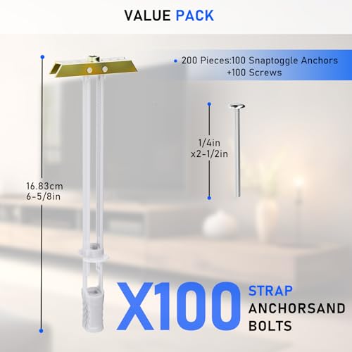 Drywall Anchor with Included Bolts for 1/4”-20, Heavy Duty Hollow Wall Anchors for TV Mounting Kit, Stainless Steel Hollow Wall Anchors Holds up to 270lbs Each in 1/2” Drywall (Pack of 100) - size: 1/4”-20: Pack of 99