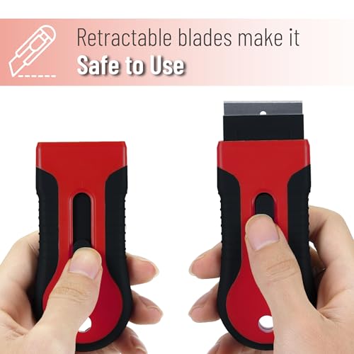 Bates- Razor Blade Scraper Tool, 2 Pack, 30 Extra Stainless Steel Blades, Anti-Slip Ergonomic Handle Design, Razor Scraper Set for Cleaning Window, Paint, Oven, Glass, Stove - color: Black & Red