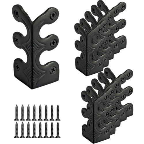 24 pcs Solid Brass Baseboard Corner Protectors, Skirting Board Corner Protectors, Vintage Metal Corner Protector Table Corner Edge Cover Safety Bracket with Screws (Black) - color: Black
