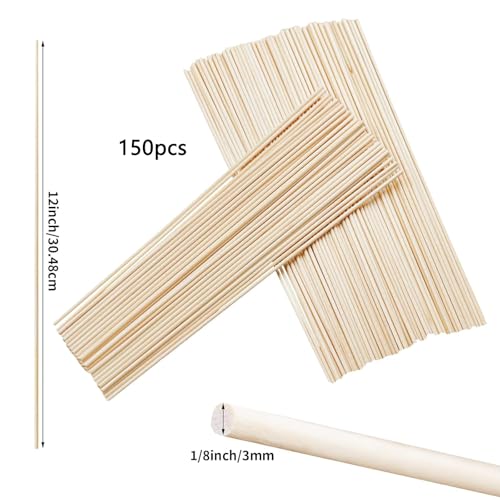 KTOJOY 150PCS Dowel Rods Wood Sticks Wooden Dowel Rods - 1/8x 12 Inch Precut Dowels for Crafting, Hardwood Dowel Rod Assortment, Cake Dowels for Tiered Cakes (150, 1/8 X 12 Inch)