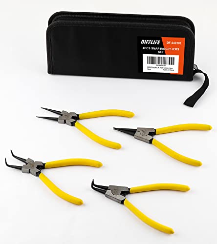 7-Inch Snap Ring Pliers Set Heavy Duty Internal/External Circlip Pliers Kit with Straight/Bent Jaw CR-V Steel for Ring Remover Retaining C Clip Pliers with Storage Bag 4-piece