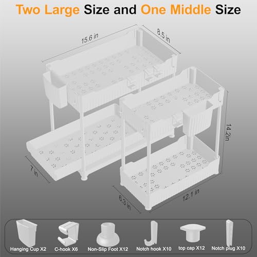 Sevenblue 3-Pack 2-Tier Under Sink Organizers with Sliding Drawers - color: White, size: 12.8 Inch