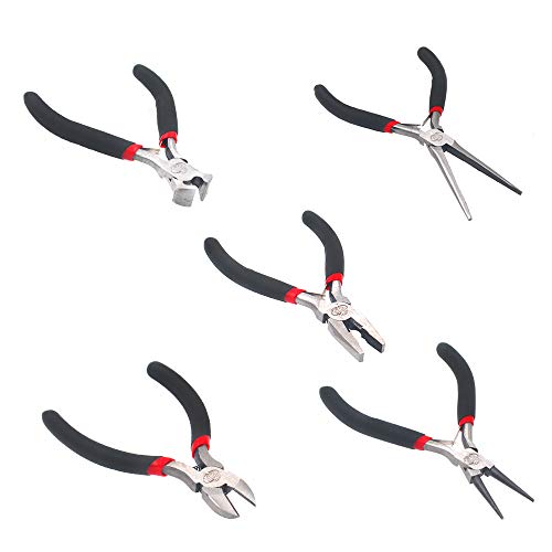 5 Piece Mini Pliers Set Professional Hand Tools Includes Needle Nose Pliers Lineman Pliers Round Nose Pliers Diagonal Cutting Pliers End-Cut Pliers
