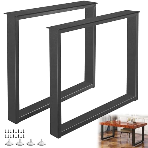Metal Desk Table Legs 28''Hight 35'' Wide with Adjustable Protector Feet, Industrial & Rustic Style Heavy Duty Metal Furniture Legs for DIY Dinning Coffee Tables, Rectangle Shape, Black - size: H28" × W35" Square