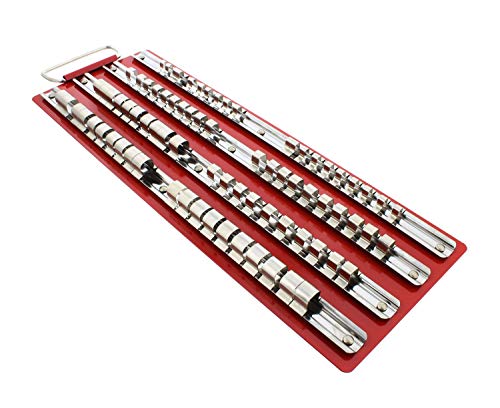 80-Piece Socket Organizer Tray - Heavy Duty Tool Organizer for 1/4, 3/8, 1/2 Inch Drives - Secure Socket Holder for Tool Box Drawer - size: 41.2cm/16-1/5”