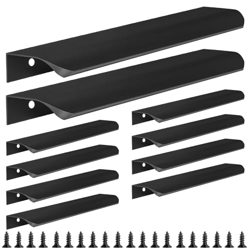 Malimali 10 Pack 7.87" Black Edge Finger Pulls for Cabinets, Drawer Pulls - color: Matte Black, size: 200mm/7.87" (10Pcs)