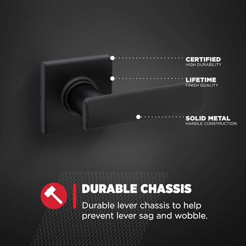 Kwikset Breton Interior Passage Door Handle, Lever for Closet and Hallway Doors, Reversible Non-Locking Handle Lever, Matte Black Finish