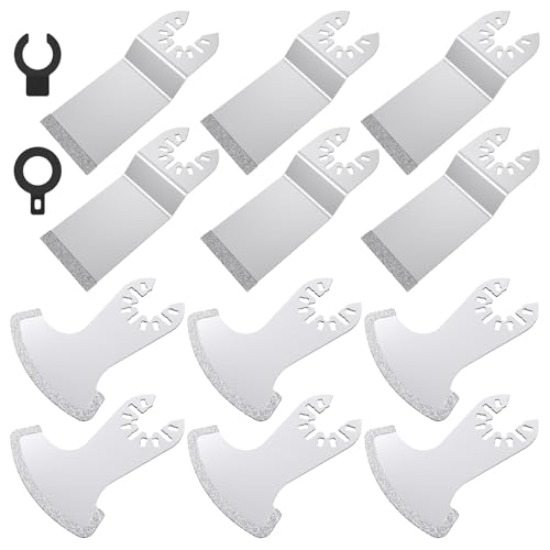 12PCS Diamond Oscillating Multi Tool Grout Removal Blades with 2 Adapters Multifunctional Grout Remover Blades Kit for Oscillating Tool - style: 12PCS